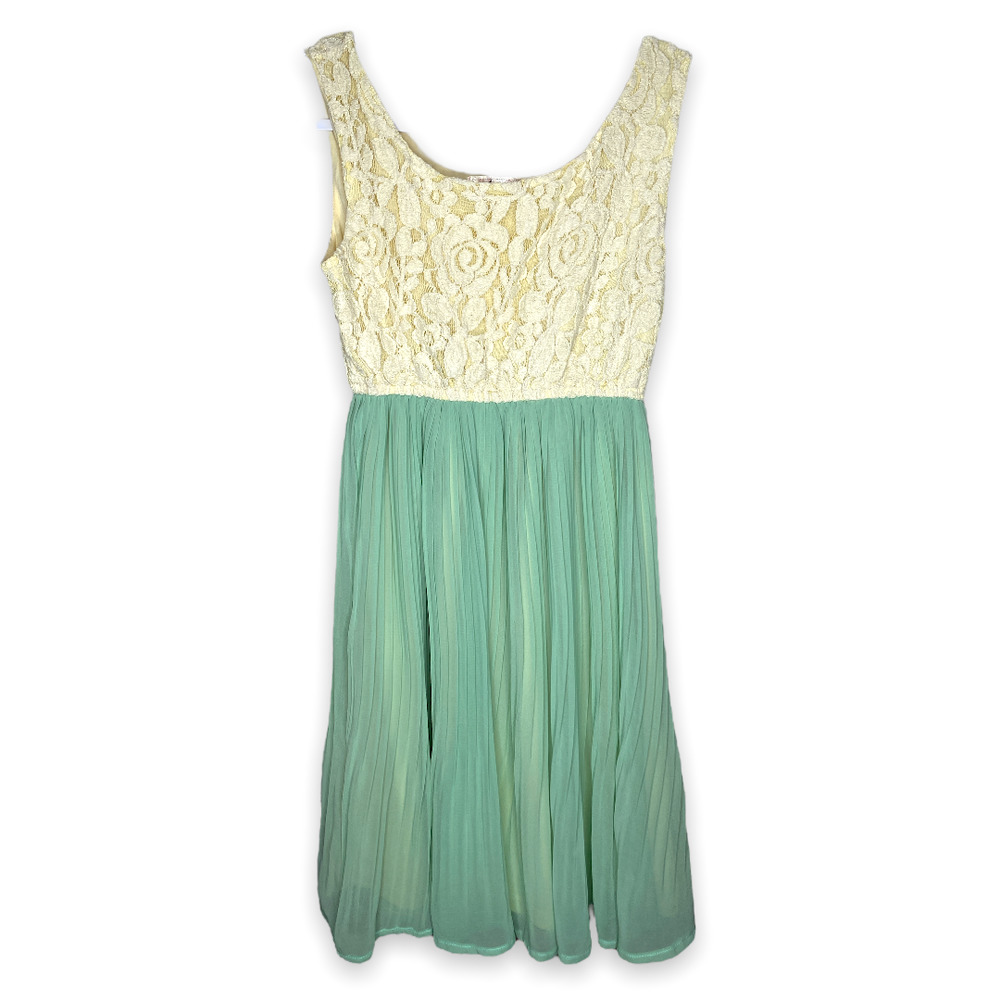 Freeway Cream Rose Lace Top with Mint Green Tulle Dress Small